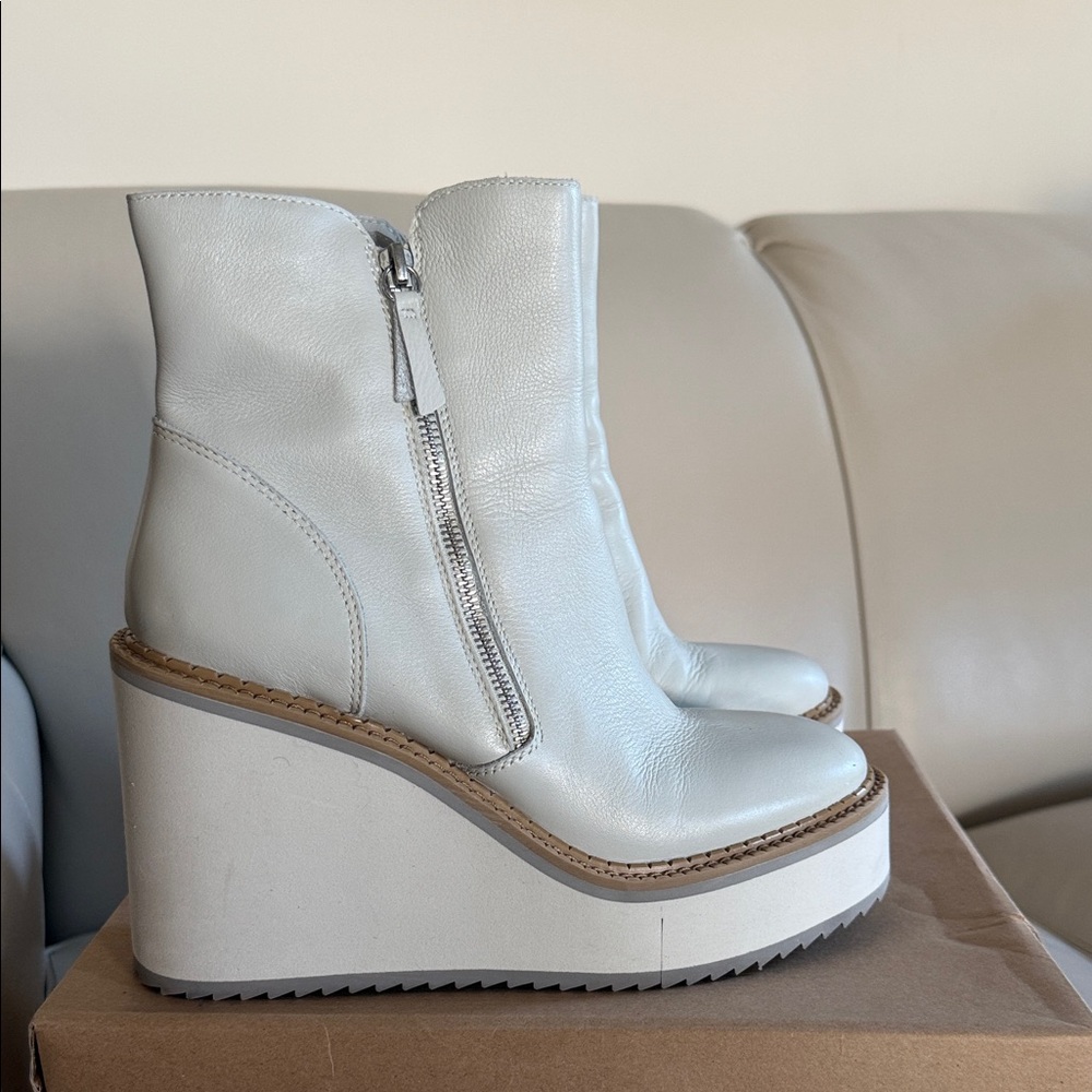 Naked Feet Cream Wedge Boots